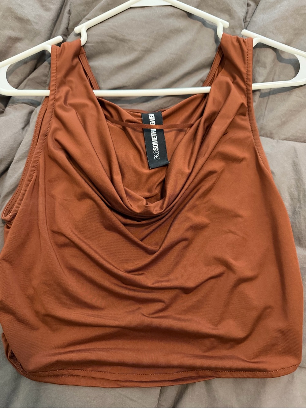 Cowl Neck Tank Top in Rust by
